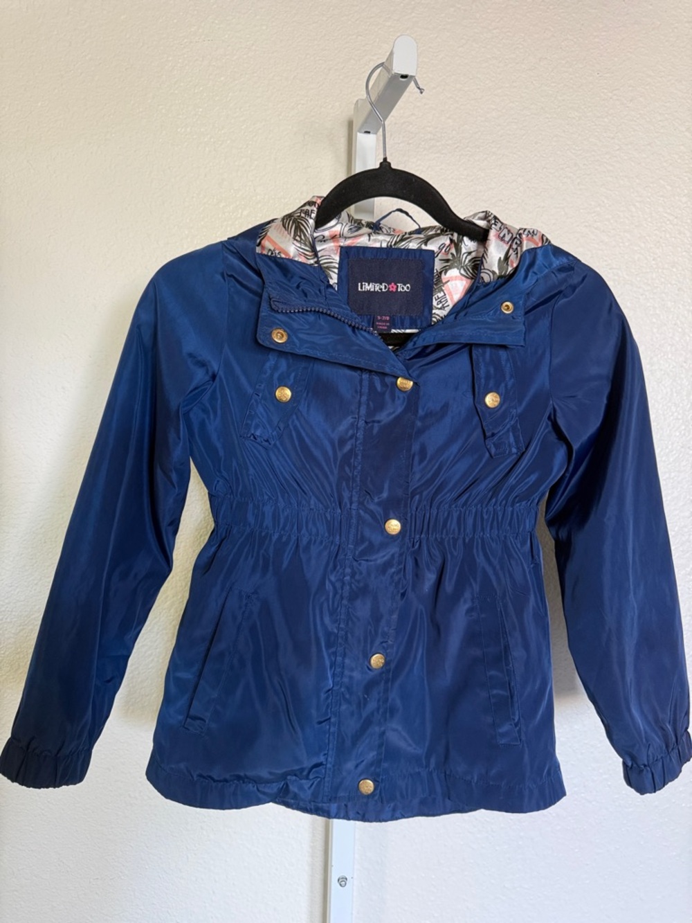 Limited Too Navy Lined Hooded Utility Jacket Girls 7/8